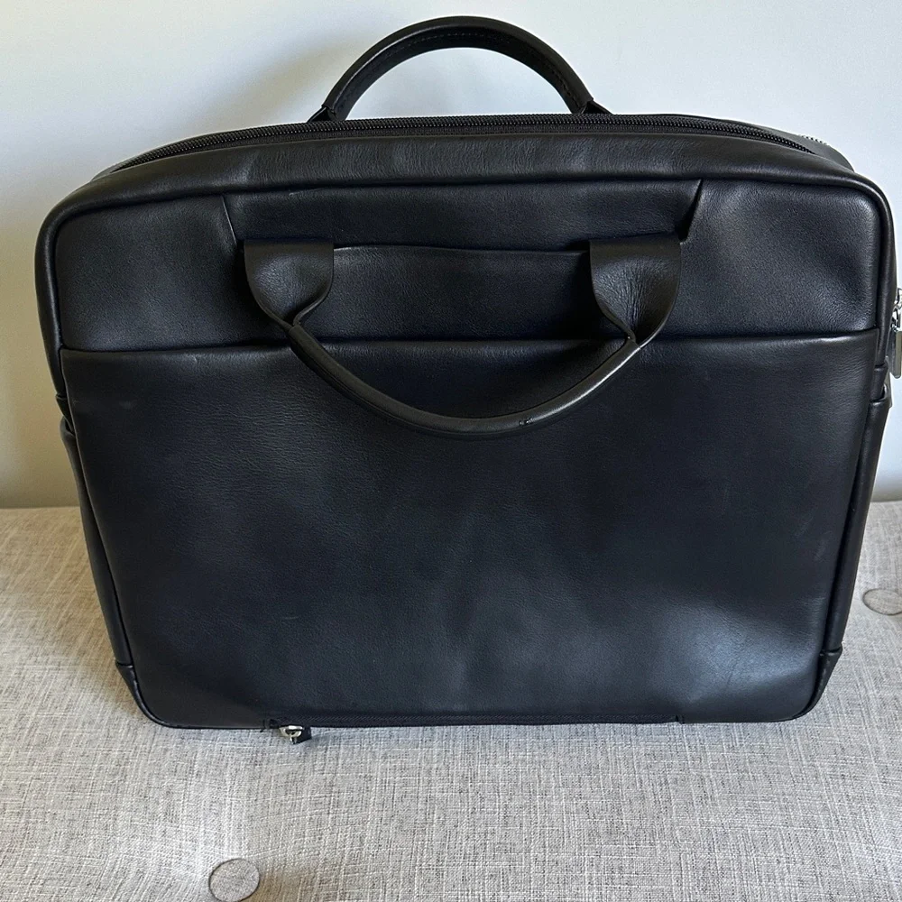 Porsche Design Black Leather Briefcase Bag Document Case Multiple Compartments